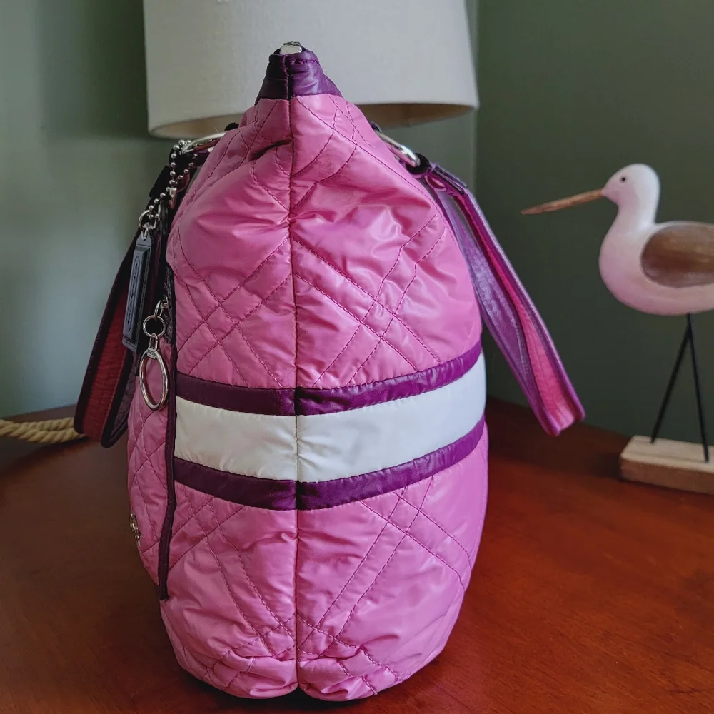 Coach 15873 Poppy Ski Bunny Glam Tote Pink Quilted Nylon Patent Leather